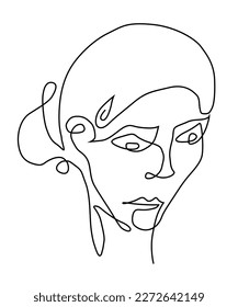 A woman's head with hair pulled into a bun in one line