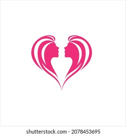 woman's head logo vector template heart