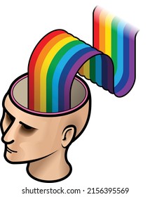 La cabeza de una mujer con una cinta arco iris.