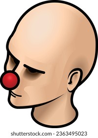 A woman's head with a red round clown nose.