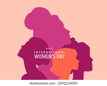 Woman's head set silhouette, women's day design concept.