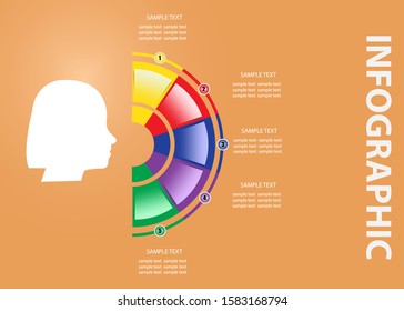 The woman's head silhouette surrounded by five colorful semicircular blank labels ready for your text.
