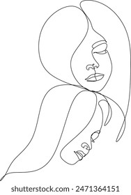 Woman's head vector drawing. Style template with elegant female faces. Two abstract faces in modern minimalist simple linear style for beauty or fashion design. Without artificial intelligence