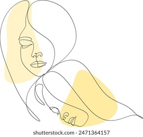 Woman's head vector drawing. Style template with elegant female faces. Two abstract faces in modern minimalist simple linear style for beauty or fashion design. Without artificial intelligence