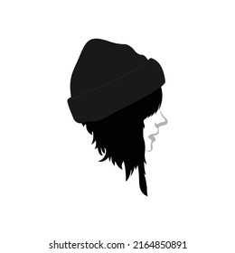 woman's head wearing a pastel gray mountain hat flat vector
