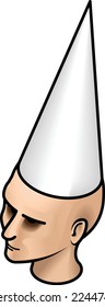 La cabeza de una mujer con una gorra blanca de caldo.