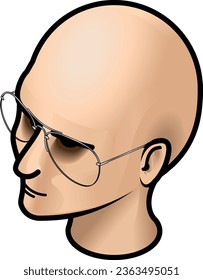 A woman's head with wireframe glasses spectacles.