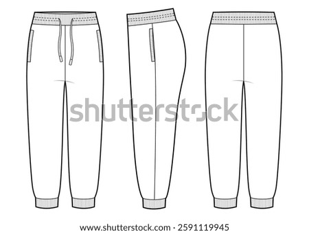 Womans home joggers front, back and side views