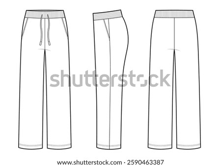 Womans home pants front, back and side views