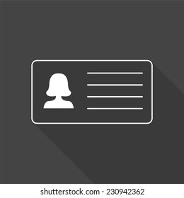 woman's id card icon - vector illustration with long shadow isolated on gray 