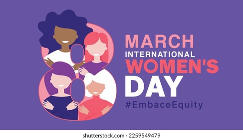 Womans international day. 8th march. Embrace Equity. EmbraceEquity campaign. Stand up against discrimination and stereotype