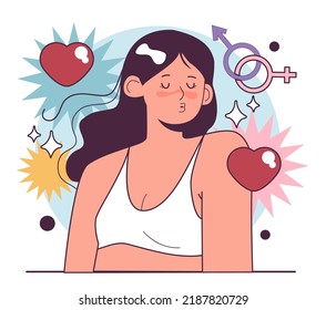 Woman's Intimate Health And Self Care. Love And Sexual Empowerment. Sensuality And Pleasure Concept. Flat Vector Illustration