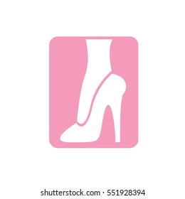 woman's leg button with heel shoe white color illustration on a pink background