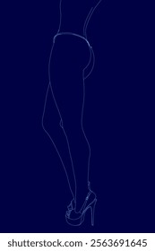 Woman's legs are shown in blue with a blue outline. The legs are shown in a stylized way, with the feet and toes visible. The image has a futuristic or digital feel to it, with the blue