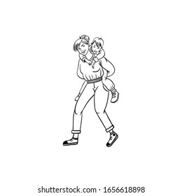 Woman`s life with child. Vector sketch various life situations of a woman