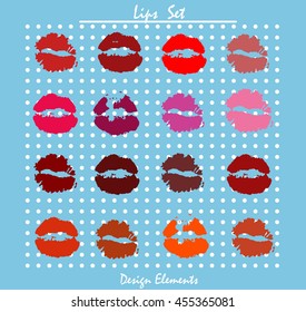 Woman's lip gestures set. Girl mouths close up with red lipstick makeup expressing different emotions. Pop art illustrations. Beauty salon artist branding identity. Lipstick sketch