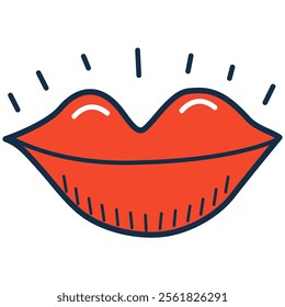 Woman's lip. Girl mouth with red lipstick. cartoon