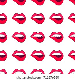 Woman's lip seamless pattern. Girl mouths close up with red lipstick makeup. Background for textile, wallpaper, covers, surface, print, wrapping, scrapbooking, decoupage.