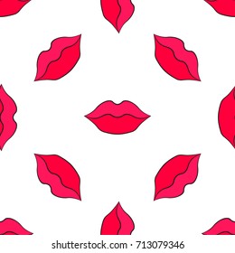 Woman's lip seamless pattern. Girl mouths close up with red lipstick makeup. Background for textile, wallpaper, covers, surface, print, wrapping, scrapbooking, decoupage.