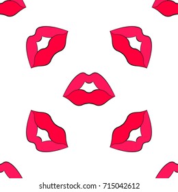 Woman's lip seamless pattern. Girl mouths close up with red lipstick makeup. Background for textile, wallpaper, covers, surface, print, wrapping, scrapbooking, decoupage.