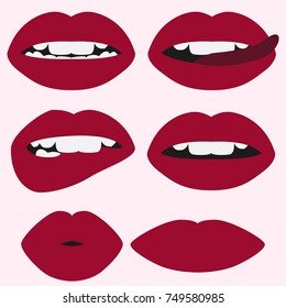 Woman's lip set. Chubby Sexy Lips. Vector eps10