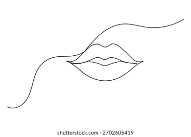 Lábios da mulher desenho contínuo de uma linha de ilustração vetorial de contorno isolado 