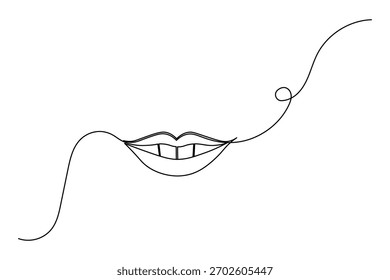 Dibujo continuo de una línea de labios de mujer de Ilustración vectorial de contorno aislada 
