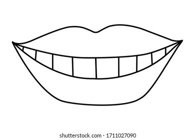 Woman's lips contour isolated on white. Smile. Hand drawn clipart. Picture in a trendy minimalism style.