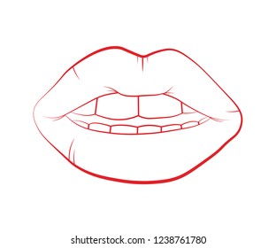 Woman's lips drawing. Vector lip symbol isolated on white background. kiss black lip contour. linear icon illustration.