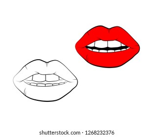 Woman's lips drawing. Vector lip symbol isolated on white background. kiss black lip contour. linear icon illustration.