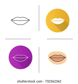 Woman's lips icon. Flat design, linear and color styles. Isolated vector illustrations