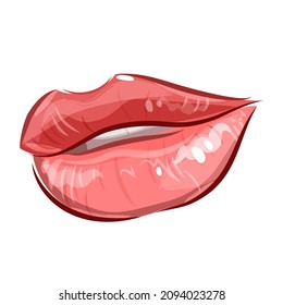 Woman's lips with lipstick. Hand drawn modern fashion vector illustration of beautiful female mouth with perfect makeup. Beauty sketch for cosmetics design.