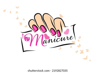 Woman's lips nails silhouette illustration. Vector Icon business sign template for Beauty Industry, Nail Salon, Beauty Salon, Manicure, Spa Boutique, Cosmetic procedures, Cosmetic labeling. Editable