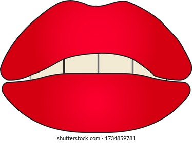 Los labios de la mujer con lápiz labial rojo.
Vector aislado sobre fondo blanco.