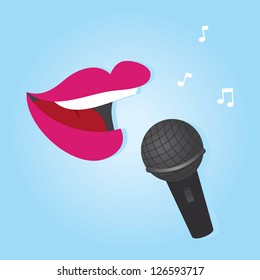 Woman's lips singing into microphone