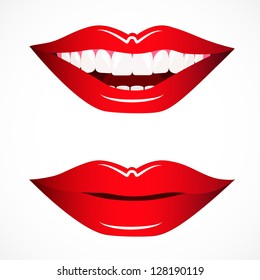 Woman's Lips Smile And Closed, Isolated On White Background, Graphic Design Editable For Your Design. Smiling Mouth