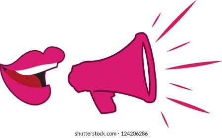Woman's lips talking into megaphone
