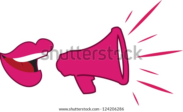 Womans Lips Talking Into Megaphone Stock Vector Royalty Free 124206286