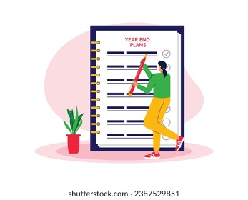A woman's list of plans for holidays at the end of the year in her notebook, vector illustration.