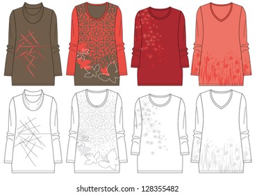 Woman's long sleeved  tops technical drawing