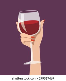 Woman's Manicured Hand Holding A Glass Of Red Wine