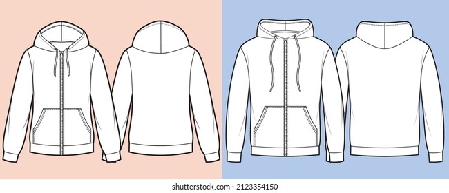 Womans and mans hoodie with kangaroo pocket and zipper clasp on front