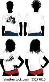 Woman's and man's t-shirt. All elements and textures are individual objects. Vector illustration scale to any size.