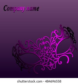 Woman's masquerade mask, beautiful party mask for poster or banner design, female carnival mask on purple background