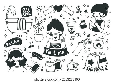 Woman's Me time concept doodle Vector Element