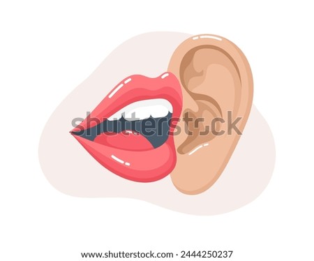 A woman's mouth talking into the ear. Flat vector illustration