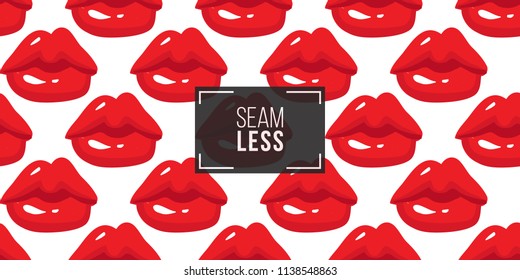 Woman's Mouths Face Expressions: Pursed Lips. Fashion Seamless Pattern. Hand Drawn Vector Art On White Background.