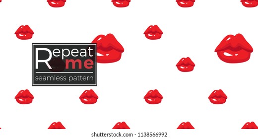 Woman's Mouths Face Expressions: Pursed Lips. Fashion Seamless Pattern. Hand Drawn Vector Art On White Background.