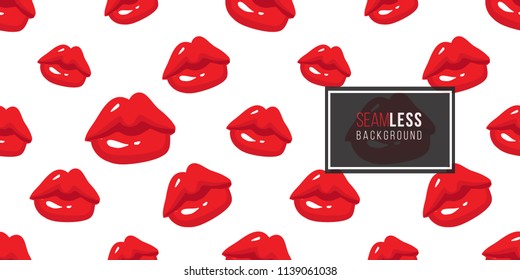 Woman's Mouths Face Expressions: Pursed Lips. Fashion Seamless Pattern. Hand Drawn Vector Art On White Background.