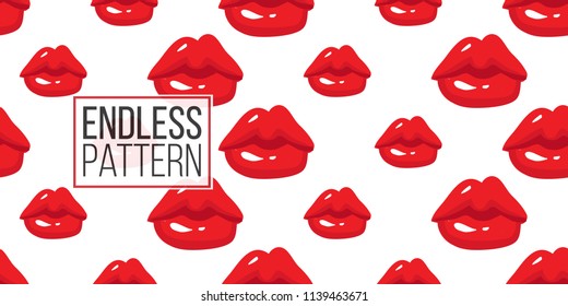 Woman's Mouths Face Expressions: Pursed Lips. Fashion Seamless Pattern. Hand Drawn Vector Art On White Background.